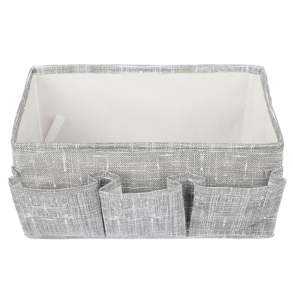 VETTA ЛЁН Комплект коробов с 3 объемными карманами, 2 шт, текстиль, 25х15х12см,серый, арт.№ 457-571