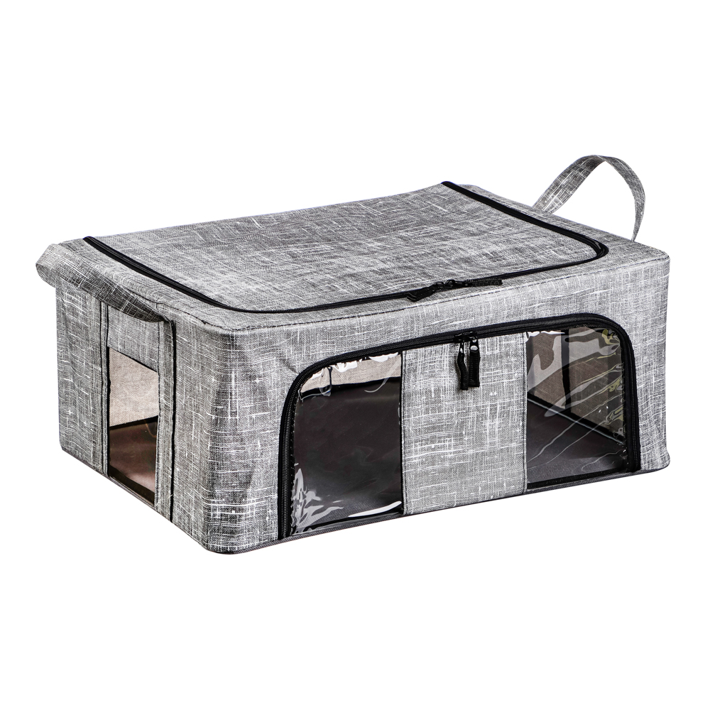 VETTA ЛЁН Короб жесткий, складной метал.каркас, 2 молнии, 2 окна, полиэстер, 50х40х22см, серый, арт.№ 457-549