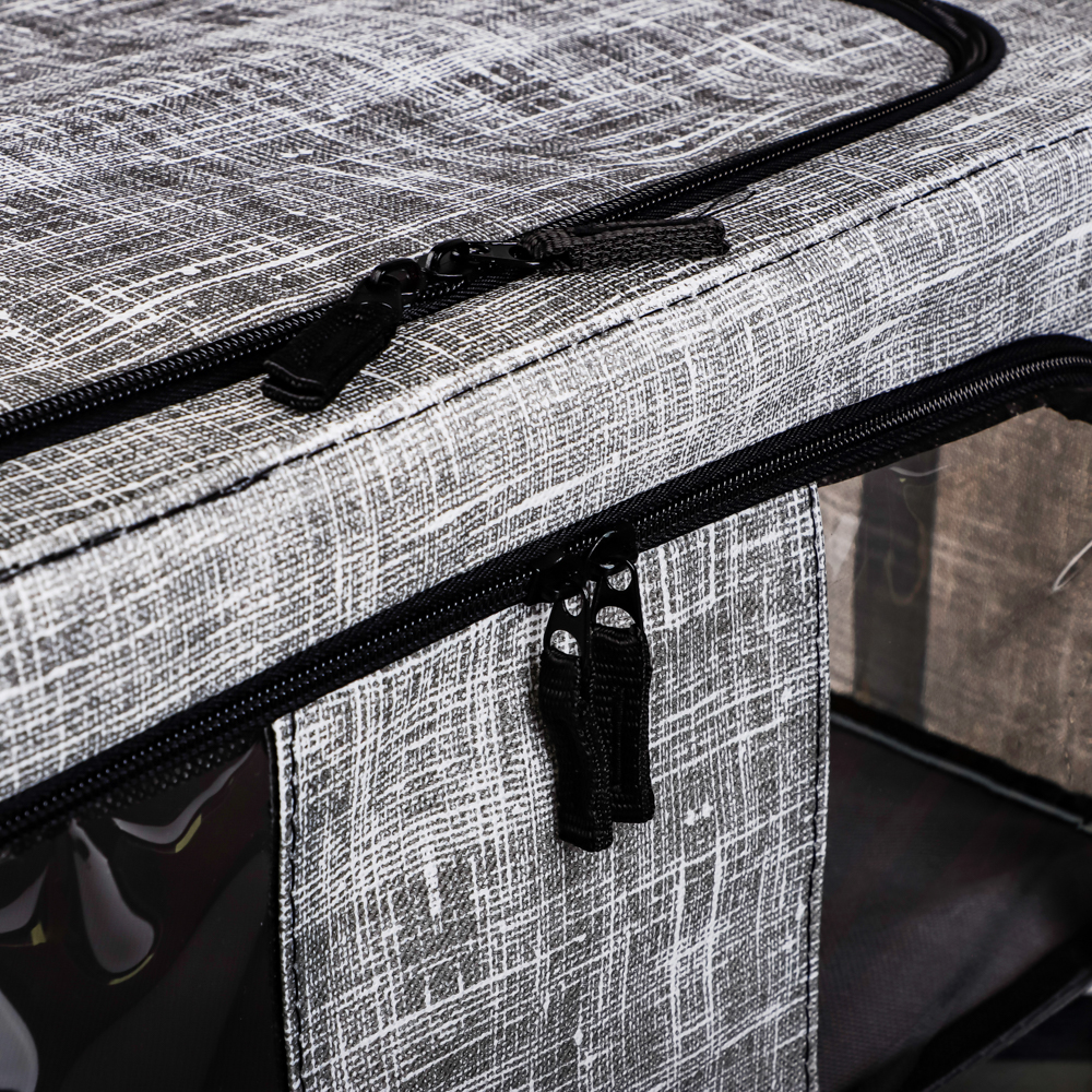 VETTA ЛЁН Короб жесткий, складной метал.каркас, 2 молнии, 2 окна, полиэстер, 50х40х22см, серый, арт.№ 457-549