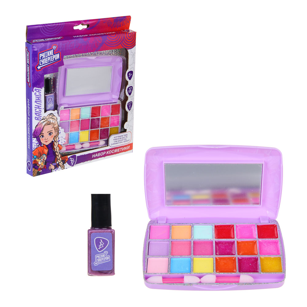 BY Русские Супергерои Набор детской косметики: тени, блески, лак, аппликатор, зеркало, #77107A, МП-2, арт.№ 330-561