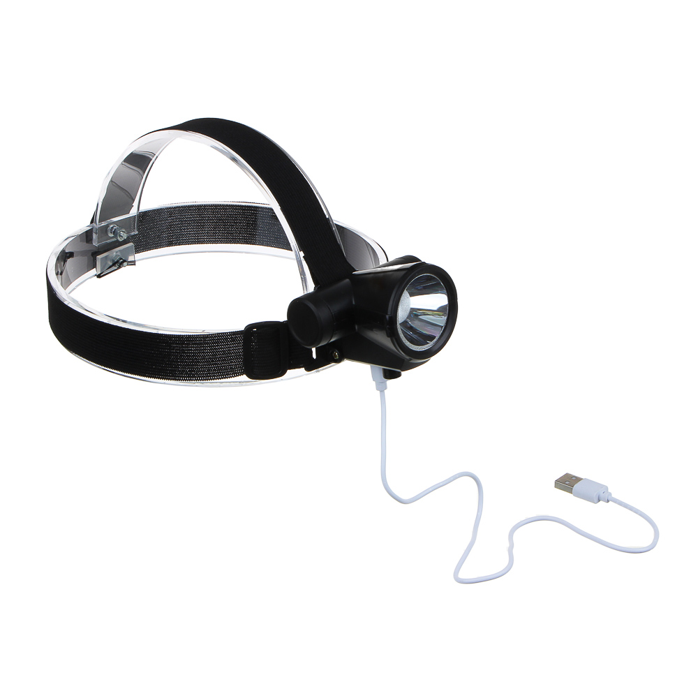 Фонарь налобный тм ЕРМАК, 1 LED, 3 Вт, 8х6х6,2 см, 2 режима, 1200мАч, USB кабель, пластик, арт.№ 221-018