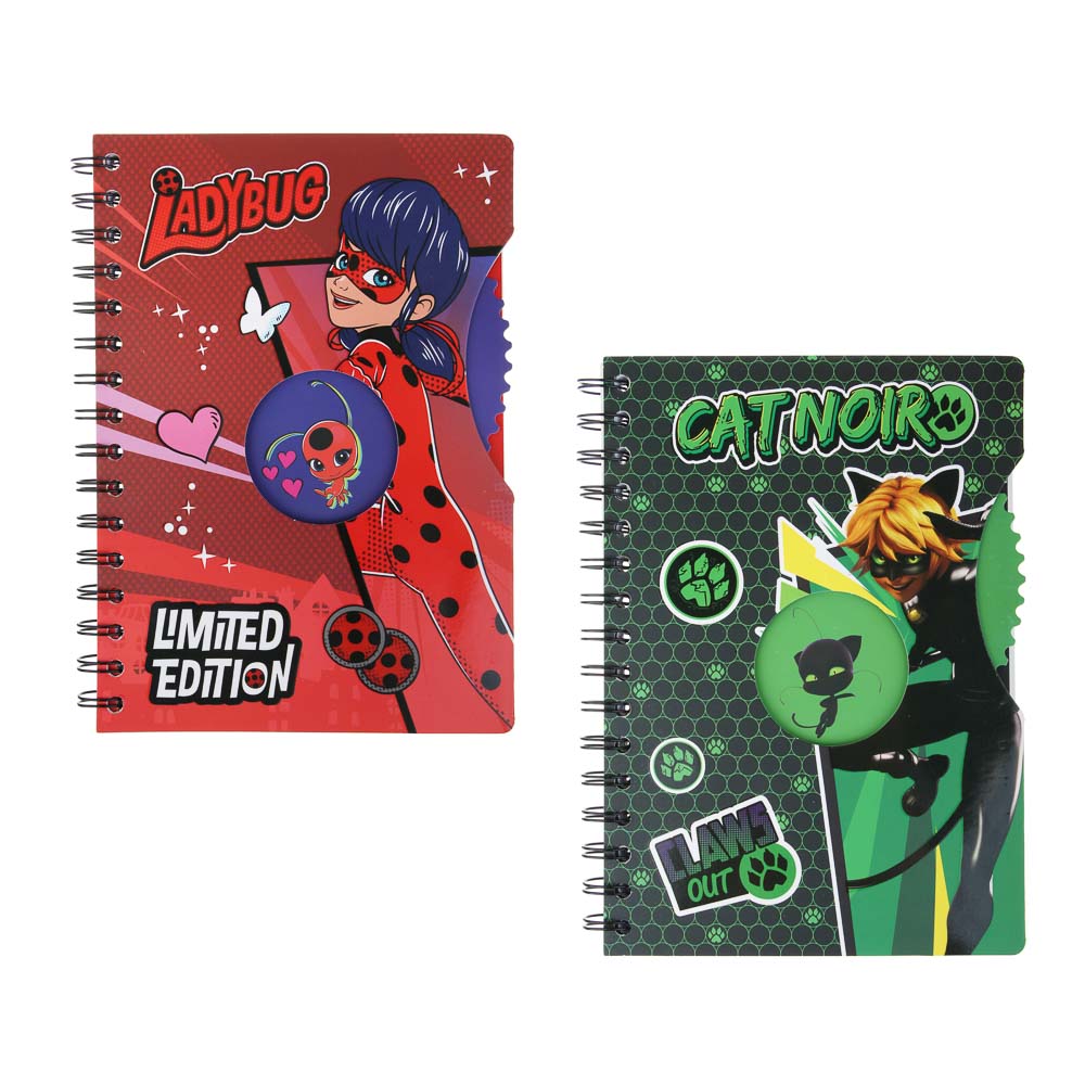 Записная книжка 96 листов А5 Ледибаг/Супер-Кот, тв.обл., спираль, окно, вращ.элемент, серия "Кор", 2 дизайна, арт.№ 811-019