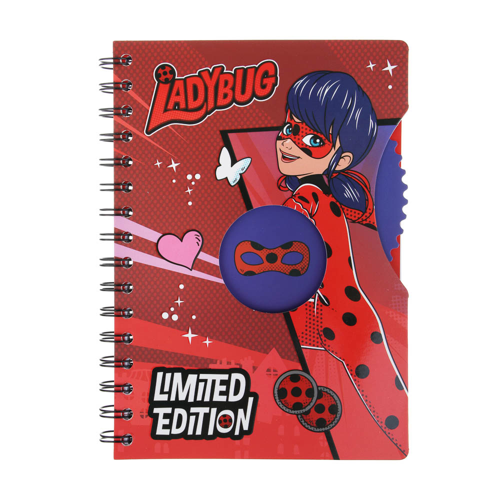 Записная книжка 96 листов А5 Ледибаг/Супер-Кот, тв.обл., спираль, окно, вращ.элемент, серия "Кор", 2 дизайна, арт.№ 811-019