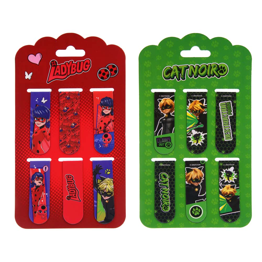 Набор закладок магнитных 6 штук Ледибаг/Супер-Кот, закладка 12х1,9 см, упаковка 18,3х10,3 см, "Кор", 2 дизайна, арт.№ 811-020