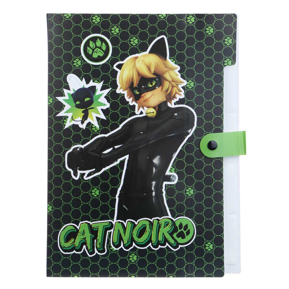 Ледибаг/Супер-Кот Папка для тетрадей 32,5x24см, для A4, 5отд., расшир., кнопка, пластик, "Кор", 2диз, арт.№ 811-023