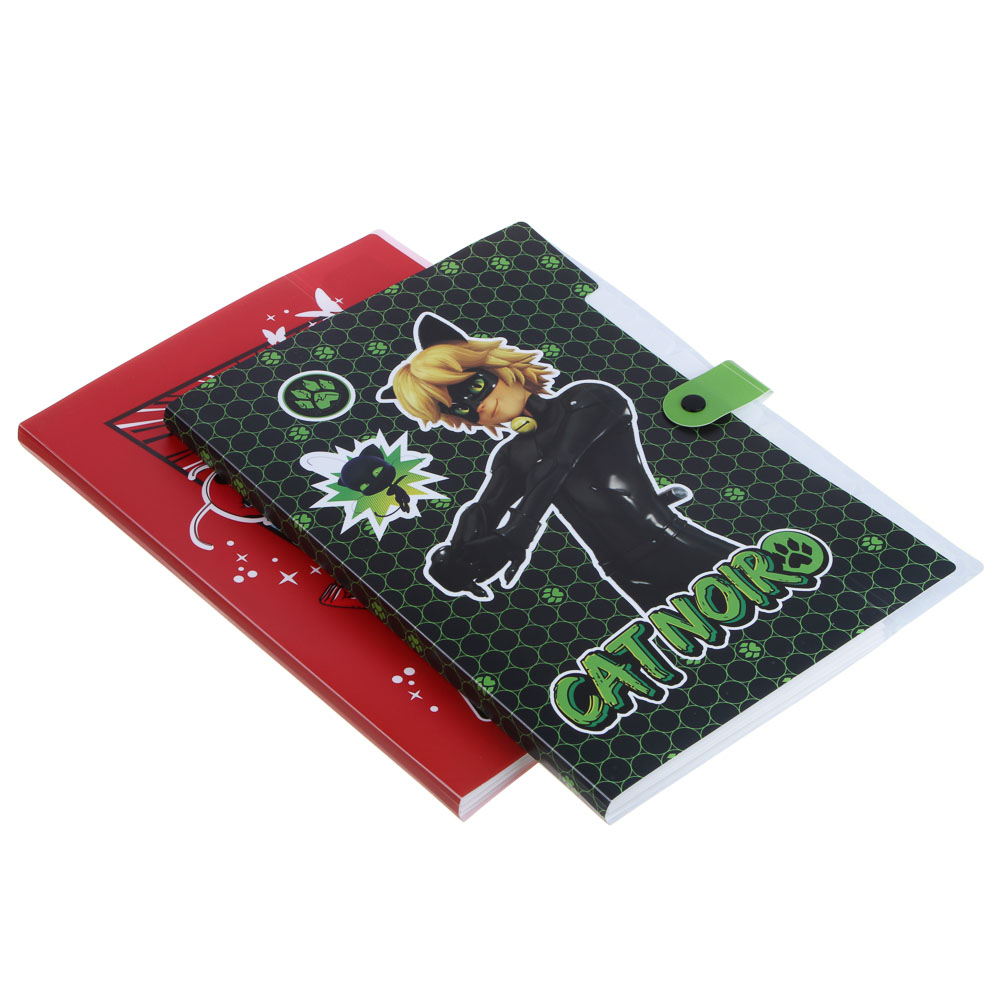 Ледибаг/Супер-Кот Папка для тетрадей 32,5x24см, для A4, 5отд., расшир., кнопка, пластик, "Кор", 2диз, арт.№ 811-023