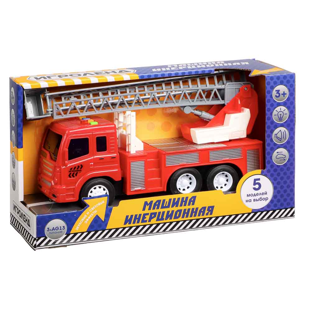 ИГРОЛЕНД Машина инерционная, свет, звук, 3хAG13, пластик, 25х9-17х10-12,5 см, 5 дизайнов, арт.№ 292-197