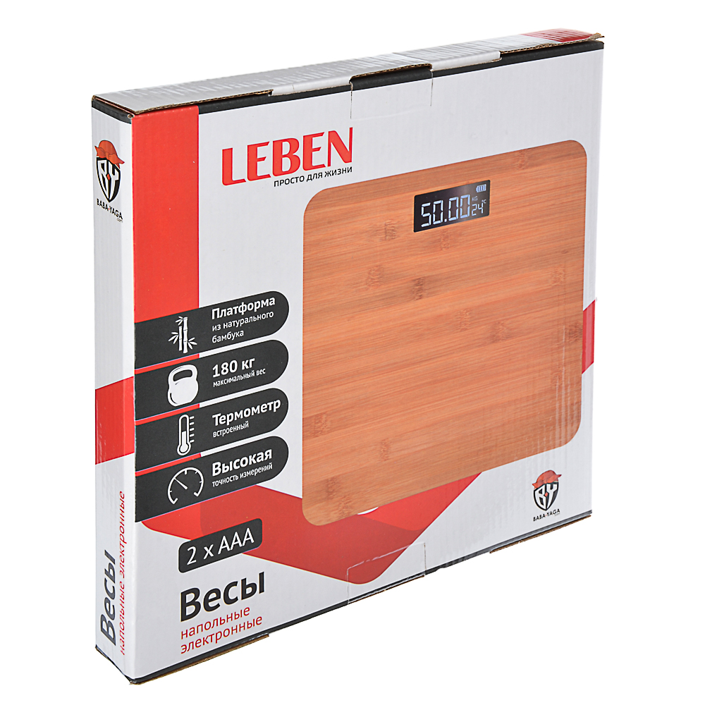 LEBEN Весы напольные электронные, ЖК-дисплей, макс. нагр.до 180кг, 28х28х0,5см, "Паркет", арт.№ 487-056