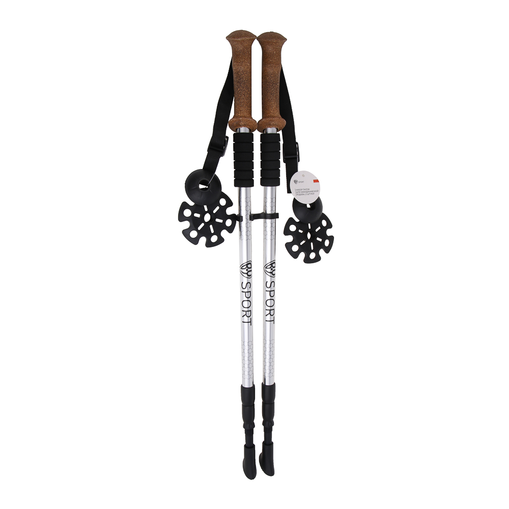 Набор палок для скандинавской ходьбы тм BY SPORT, 2шт, телескопические 65-135см, алюм 6061, пробка, арт.№ 190-028