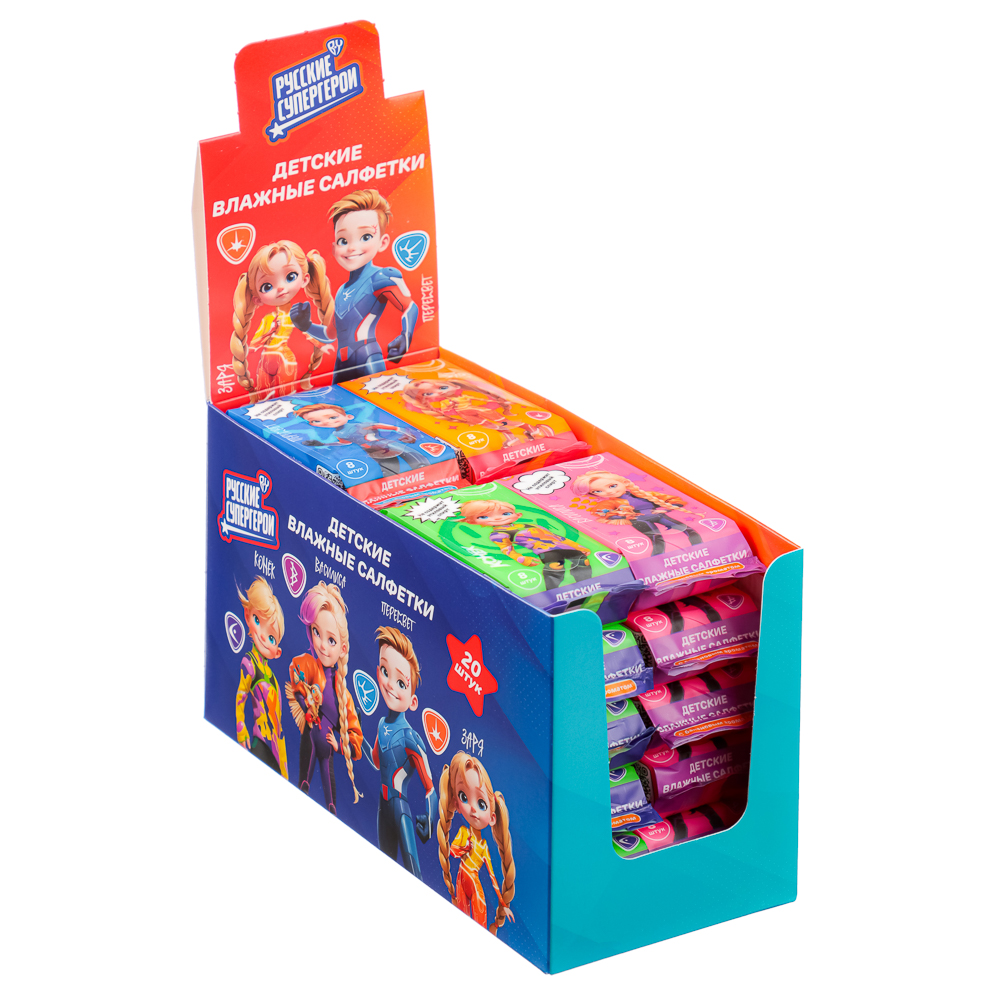 BY Русские Супергерои Влажные салфетки детские, мини, 8шт, 6+, арт.№ 914-008
