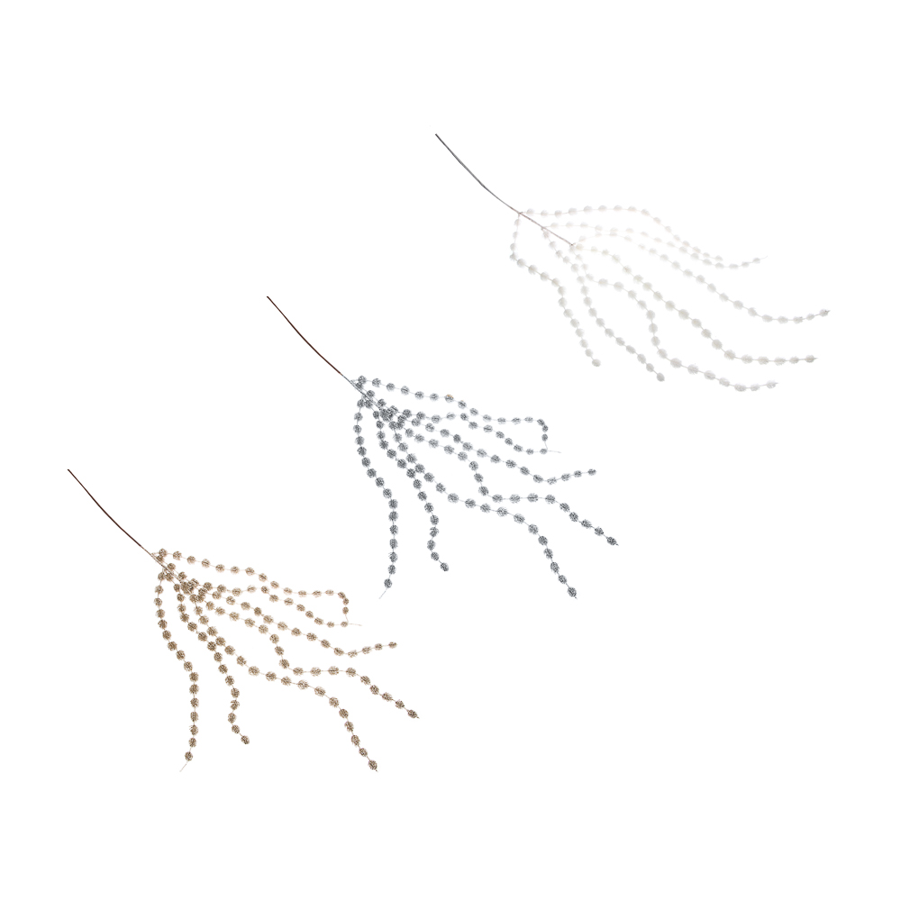 СНОУ БУМ Ветка с "хвостом" 110 см, металл, пластик, глиттер, 3 цвета, арт.№ 353-507