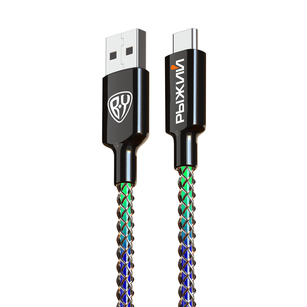 BY Рыжий Кабель для зарядки MAGIC LIGHT Type-C, 1м, Быстрая зарядка 3А, QC, PD 36W, подсветка, арт.№ 931-528