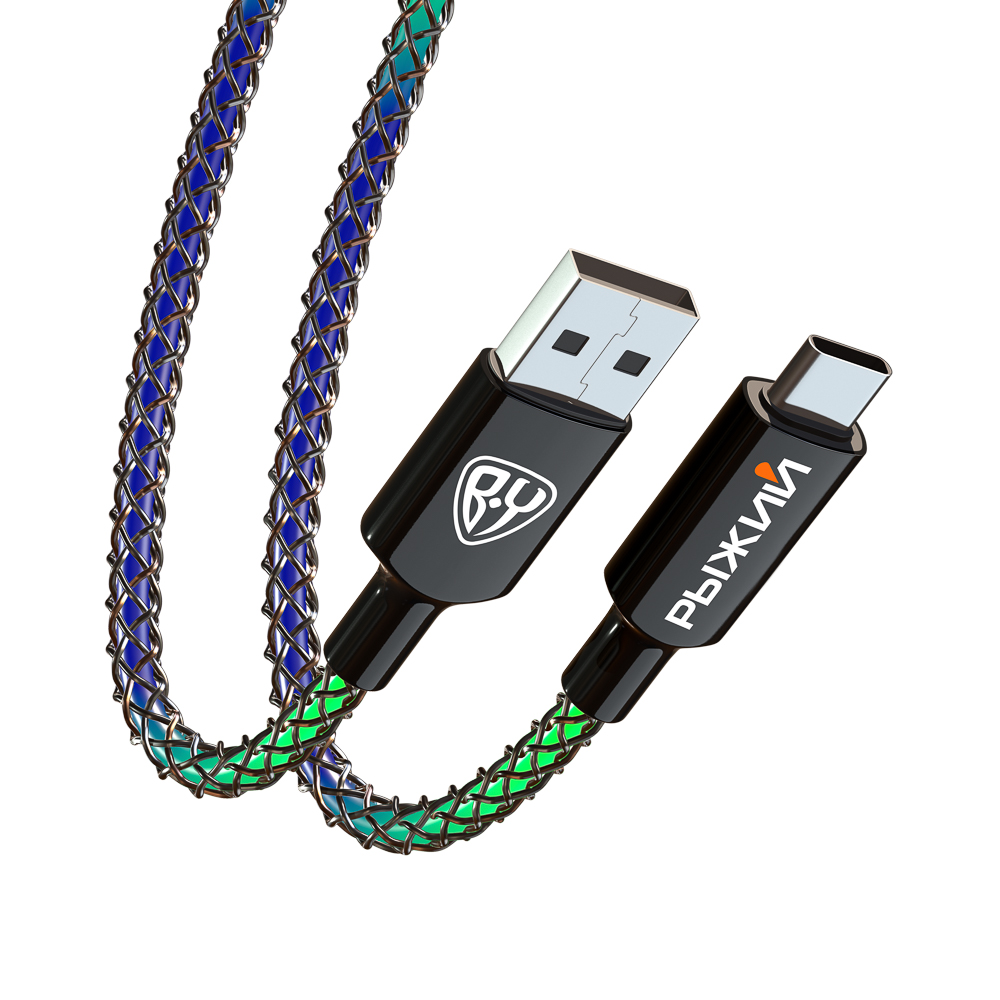 BY Рыжий Кабель для зарядки MAGIC LIGHT Type-C, 1м, Быстрая зарядка 3А, QC, PD 36W, подсветка, арт.№ 931-528