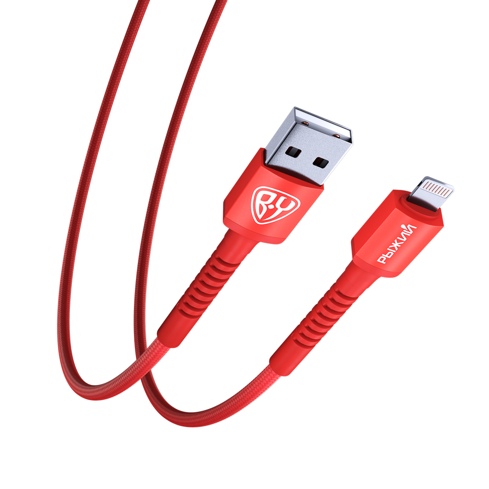 BY Рыжий Кабель для зарядки XXL iP, 1,5м, Быстрая зарядка 2.4А, 12W, тканевый, оранжевый, арт.№ 931-530