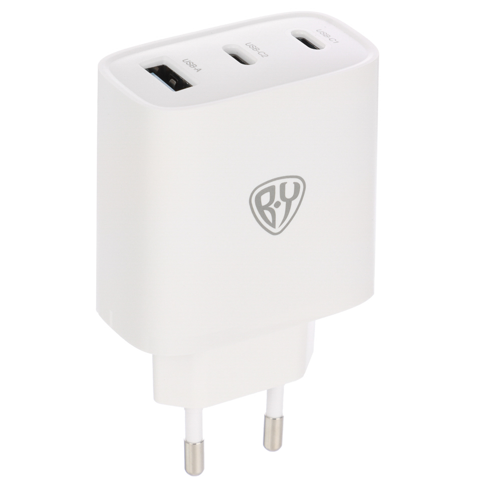 Сетевое зарядное устройство BY Smart 40Вт,2*USB-C, 1*USB-A, QC,PD,PPS,110-240В,50-60Гц,пластик,белый, арт.№ 916-321