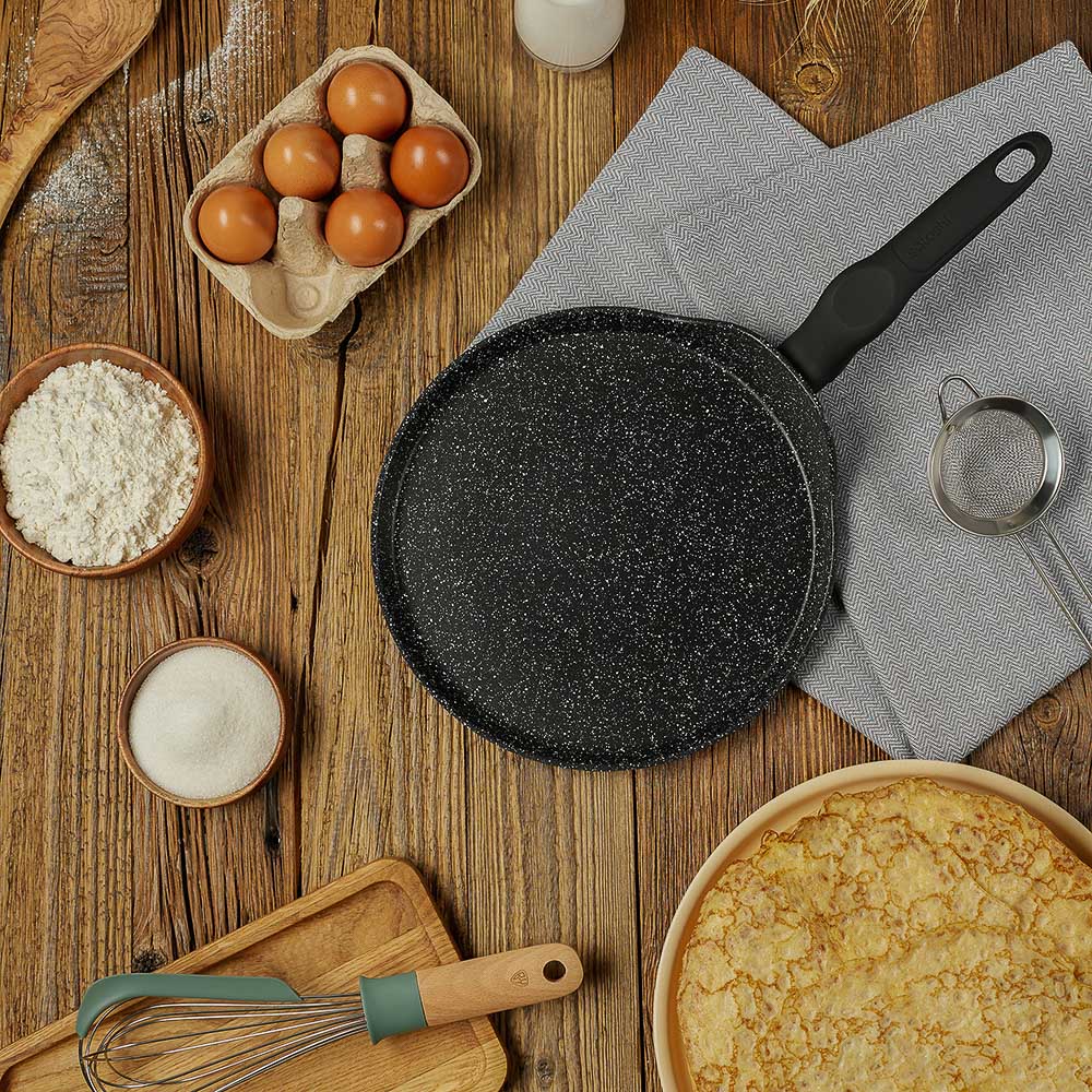 SATOSHI Стоун Сковорода литая блинная d24см, антипригарное покрытие Мрамор, индукция, арт.№ 846-446