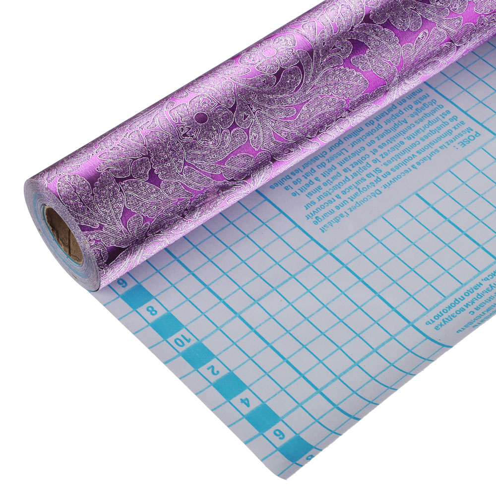 VETTA Пленка самоклеящаяся, 45см х 8м, ПВХ,  блестящая "Цветы", 4 дизайна, арт.№ 416-212