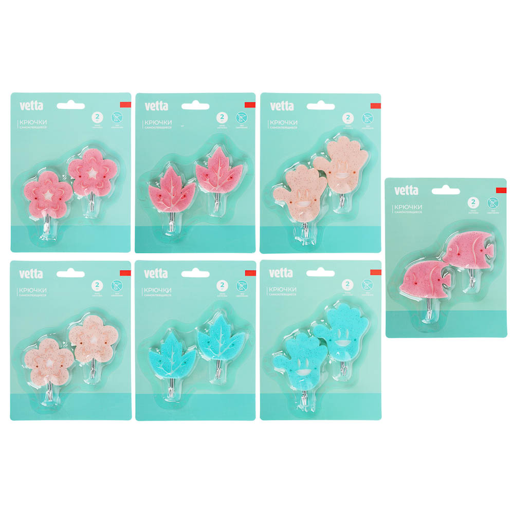 Крючки самоклеящиеся тм VETTA, сталь Q195, полипропилен, акрил, 4 дизайна, 2шт, арт.№ 440-348