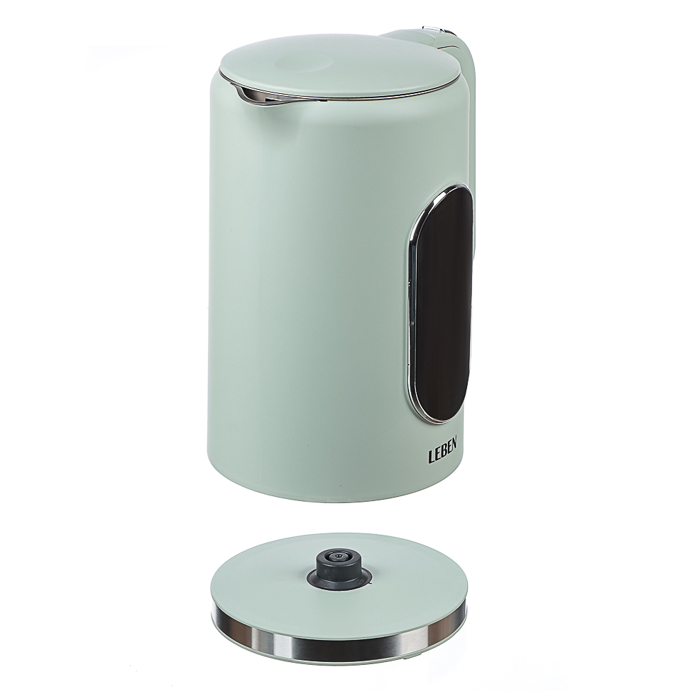 LEBEN Чайник электрический 1,7л двойные стенки пластик/нерж сталь, поддерж.температуры, оливк.и беж., арт.№ 291-135