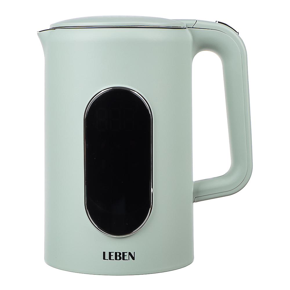 LEBEN Чайник электрический 1,7л двойные стенки пластик/нерж сталь, поддерж.температуры, оливк.и беж., арт.№ 291-135