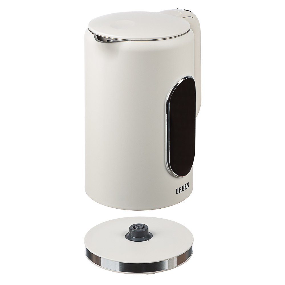 LEBEN Чайник электрический 1,7л двойные стенки пластик/нерж сталь, поддерж.температуры, оливк.и беж., арт.№ 291-135