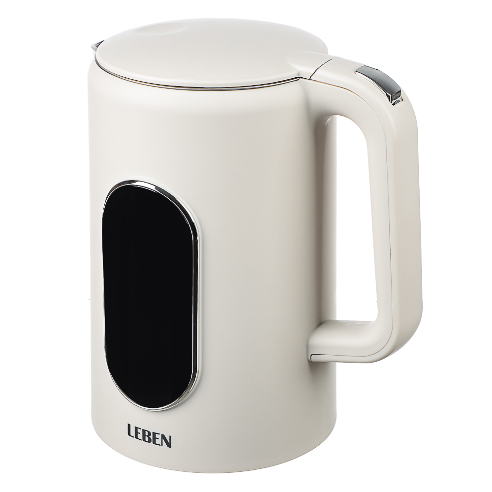 LEBEN Чайник электрический 1,7л двойные стенки пластик/нерж сталь, поддерж.температуры, оливк.и беж., арт.№ 291-135