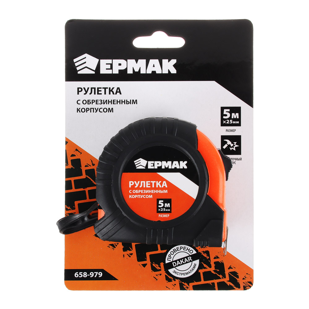 ЕРМАК Рулетка "КЛАССИК", 5м х 25мм, одинарный зацеп, корпус PP+TPR, арт.№ 658-979
