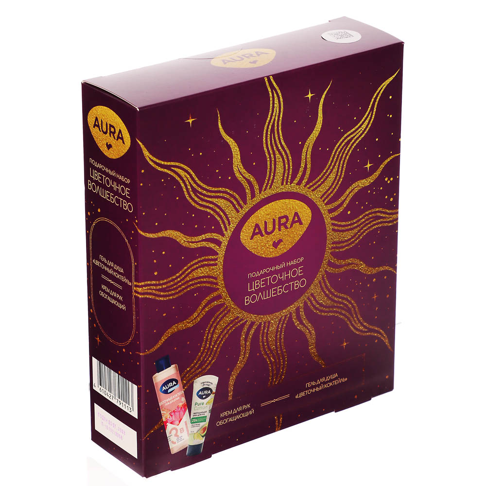 Подарочный набор женский AURA: Гель д/душа Цветочный коктейль 250мл+Крем д/рук Обогащающий, 75мл, арт.№ 937-178
