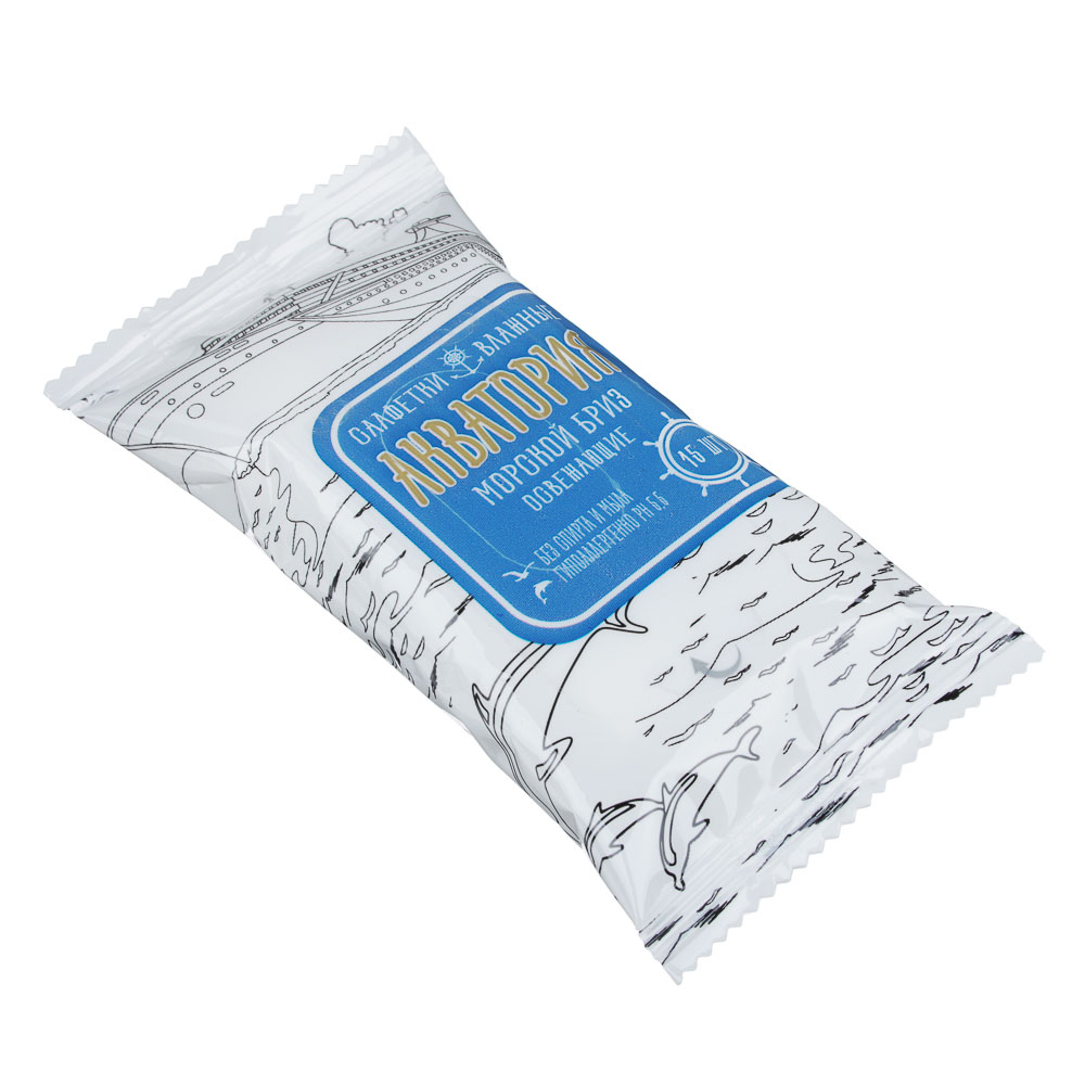 Салфетки влажные Акватория 15шт, освежающие арт.КК4162/КК4163, 09792, арт.№ 318-024