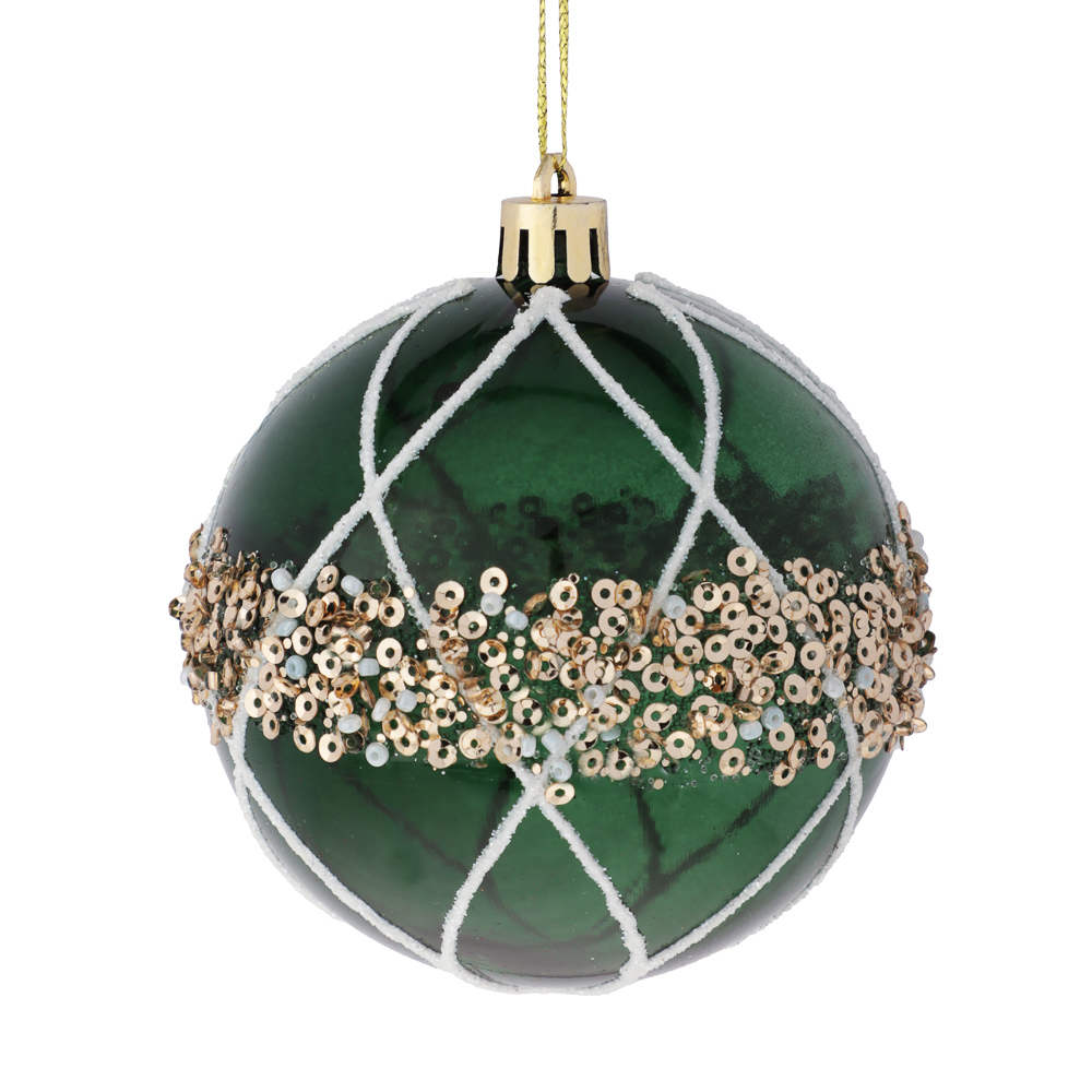 СНОУ БУМ Шар пластик 8 см, изумрудный, с узором, арт.№ 373-633