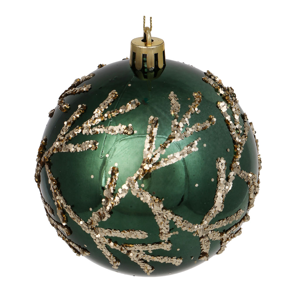 СНОУ БУМ Шар пластик 8 см, изумрудный, с веточками, арт.№ 373-634