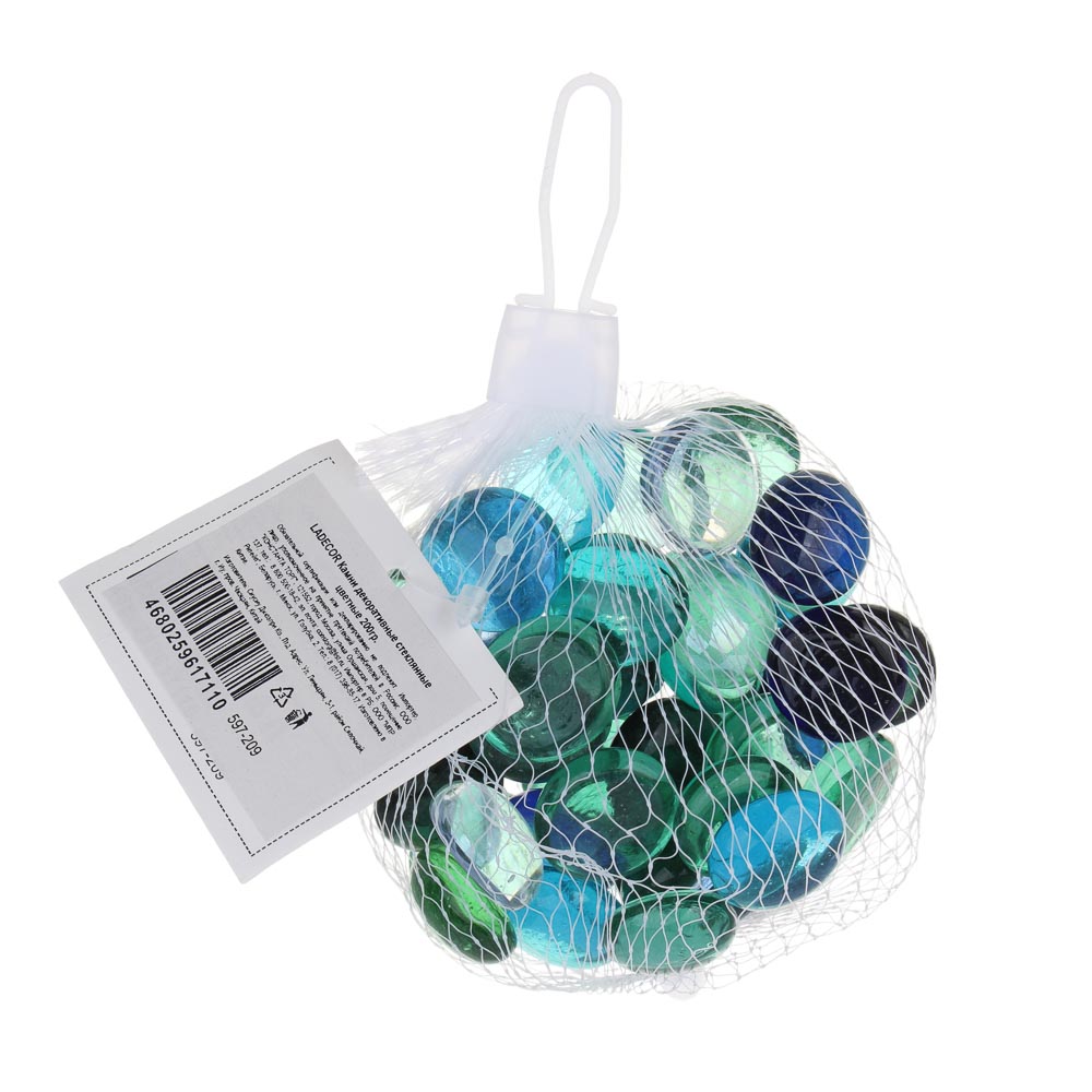 LADECOR Камни декоративные стеклянные цветные 200гр, 10 видов, арт.№ 597-209