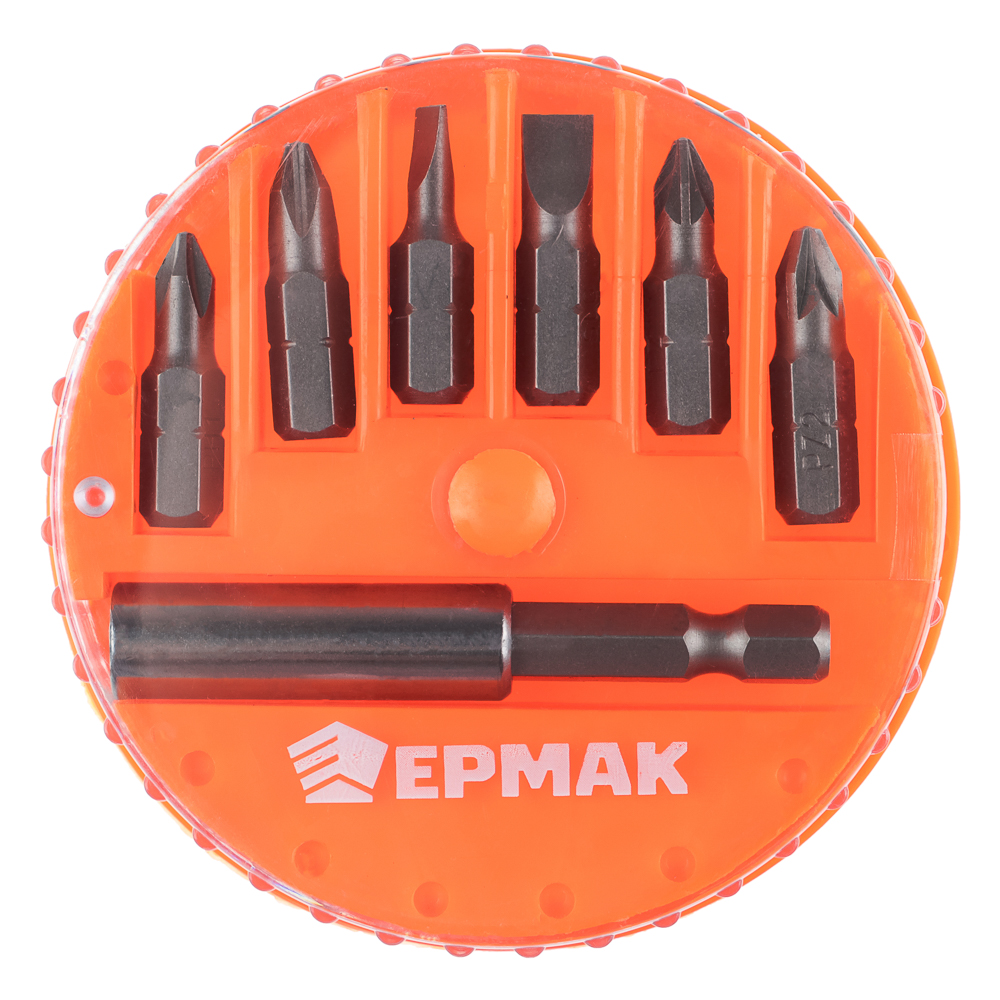 ЕРМАК Биты для шуруповерта, набор 7шт.,магнитный адаптер для бит, биты 25 мм, пластиковый кейс, арт.№ 601-048