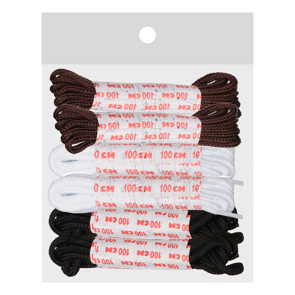 Шнурки для обуви, 6 пар, черные, белые, коричневые, 1м, арт.№ 459-073
