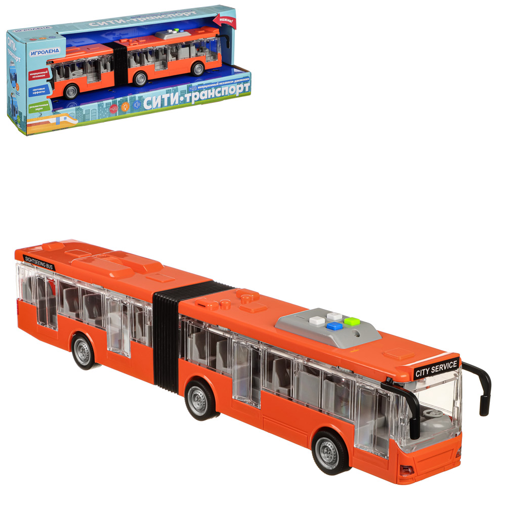ИГРОЛЕНД Городской транспорт, свет, звук, инерция, двери откр, 3хLR44, ABS, 48х16,5х11,5см, 3 диз, арт.№ 292-217