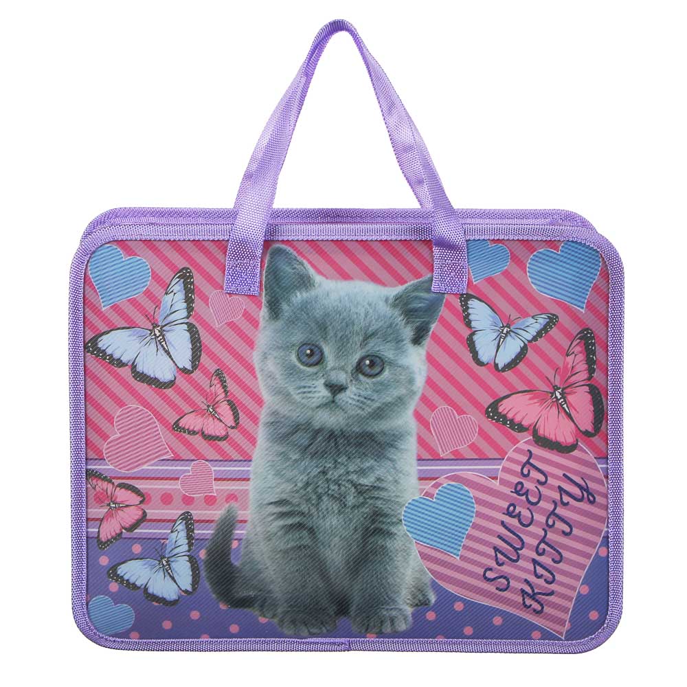 Свит Китти / Фланкер Папка для тетрадей 33,5x26см, для A4, расшир.8 см, молния сверху, ручки, пласт., арт.№ 236-058