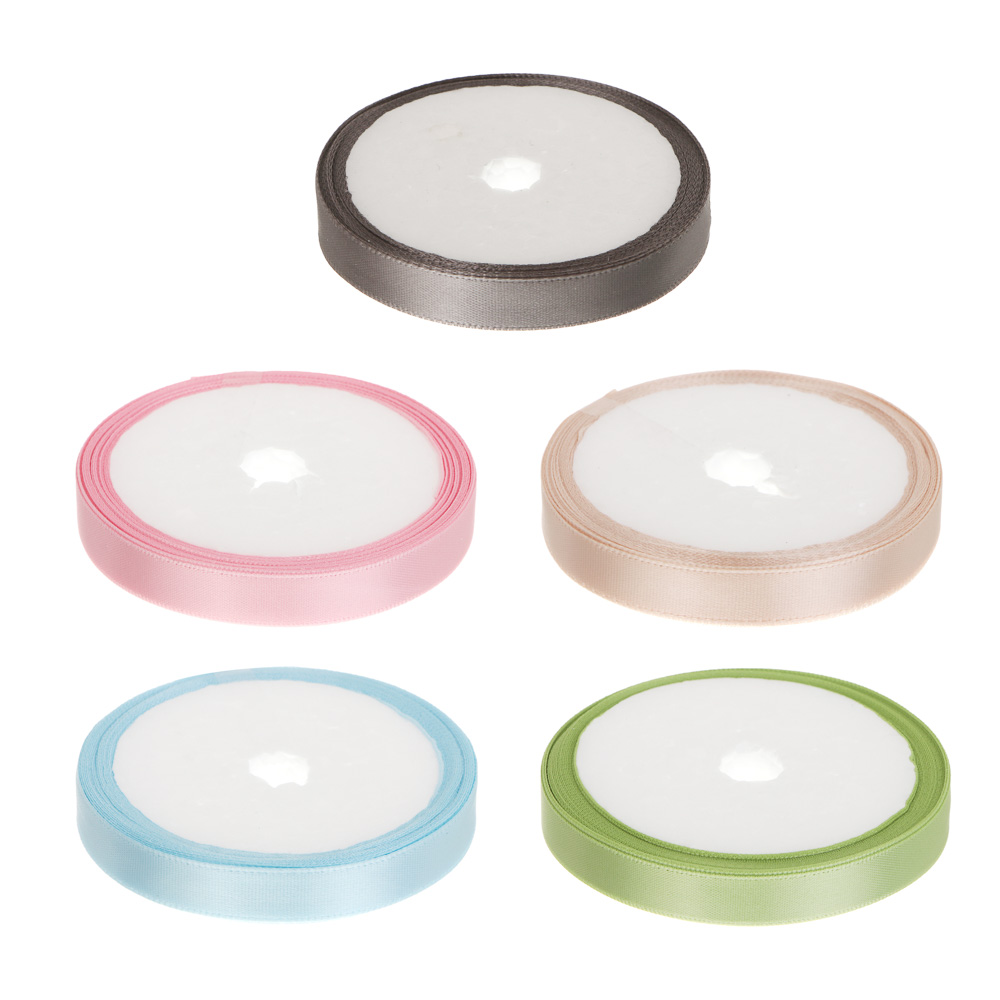 Лента для подарков атласная набор 5 цветов, 1 см x 4,5 м, полиэстер, арт.1, арт.№ 505-162