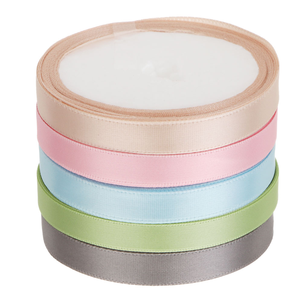 Лента для подарков атласная набор 5 цветов, 1 см x 4,5 м, полиэстер, арт.1, арт.№ 505-162