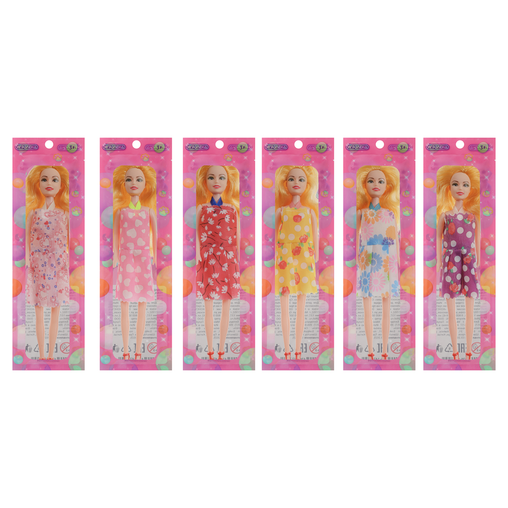 ИГРОЛЕНД Кукла в платье, 29 см, PP, PVC, 10,5х4х35,5 см, 6 дизайнов, арт.№ 436-147