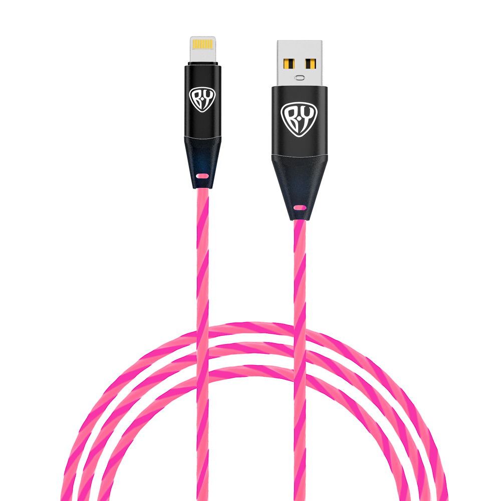 BY Кабель для зарядки Светящийся iP, 1м, 2.4А, Быстрая зарядка, LED подсветка розовая, Заря, арт.№ 931-210