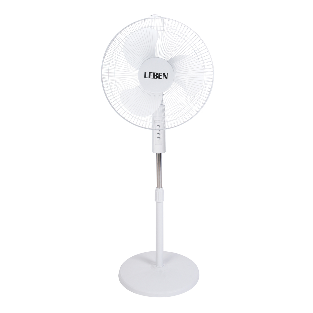 Вентилятор напольный тм LEBEN 45Вт, 3 скорости, диаметр 43см, 220в, белый, арт.№ 243-007