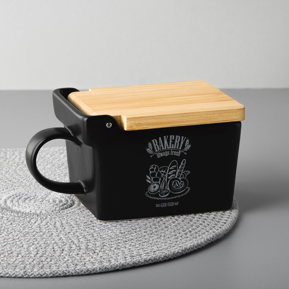 MILLIMI Бейкери Банка для соли, 300мл, 15,5х9х7,5см, керамика, бамбук, арт.№ 824-511