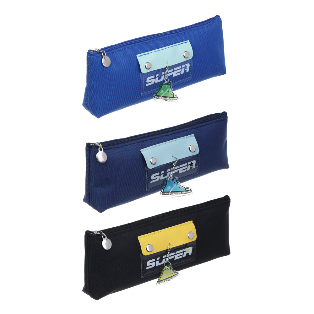 Пенал треугольный 21х8х3см, 1 отделение, 1 накладной карман, хлопок, подвеска "Кеды", 3 цвета, арт.№ 541-009