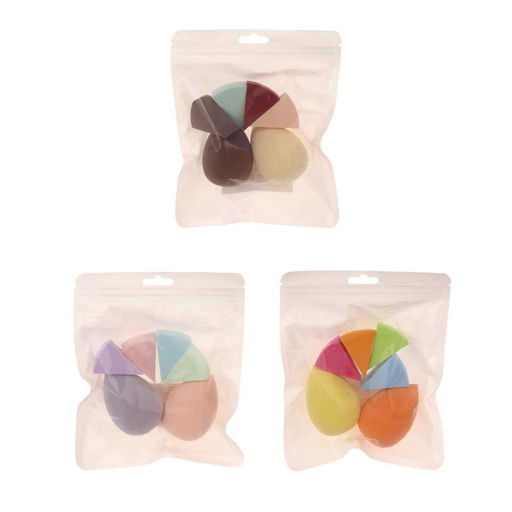 Набор спонжи для макияжа 6 шт тм ЮНИLOOK (блендер 6х4см 2 шт, спонж 4х1,8х3см 4 шт), 3 цвета, арт.№ 357-390