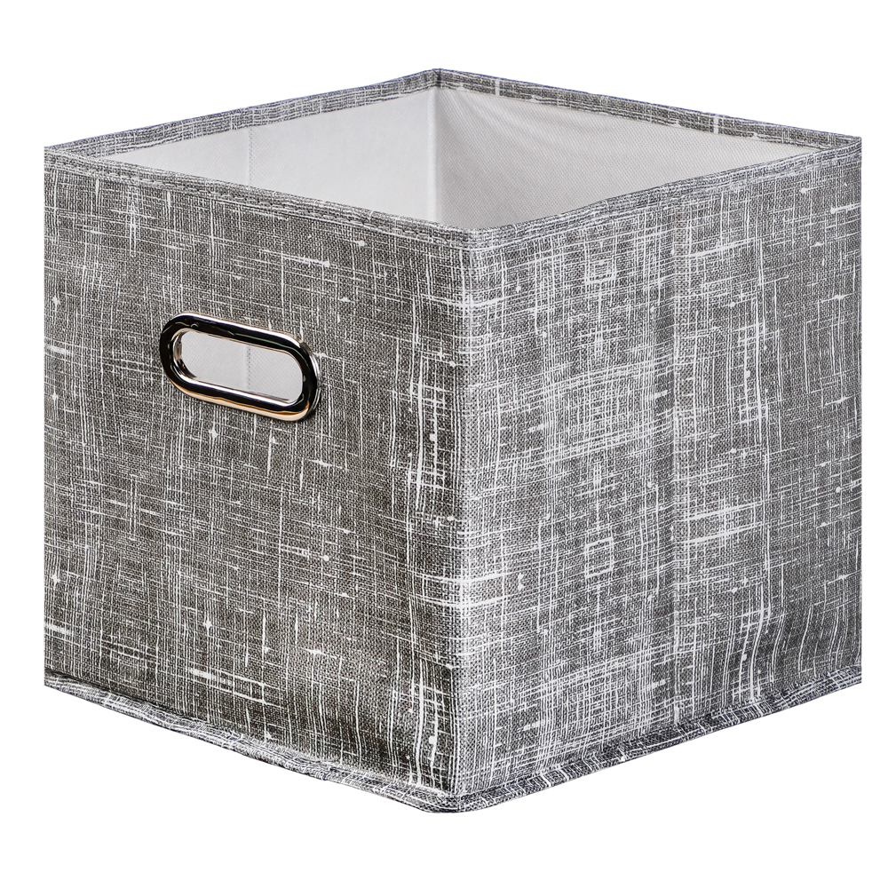 VETTA ЛЁН Короб стеллажный с вырубной ручкой, 25х25х25см, полиэстер, серый, арт.№ 457-551