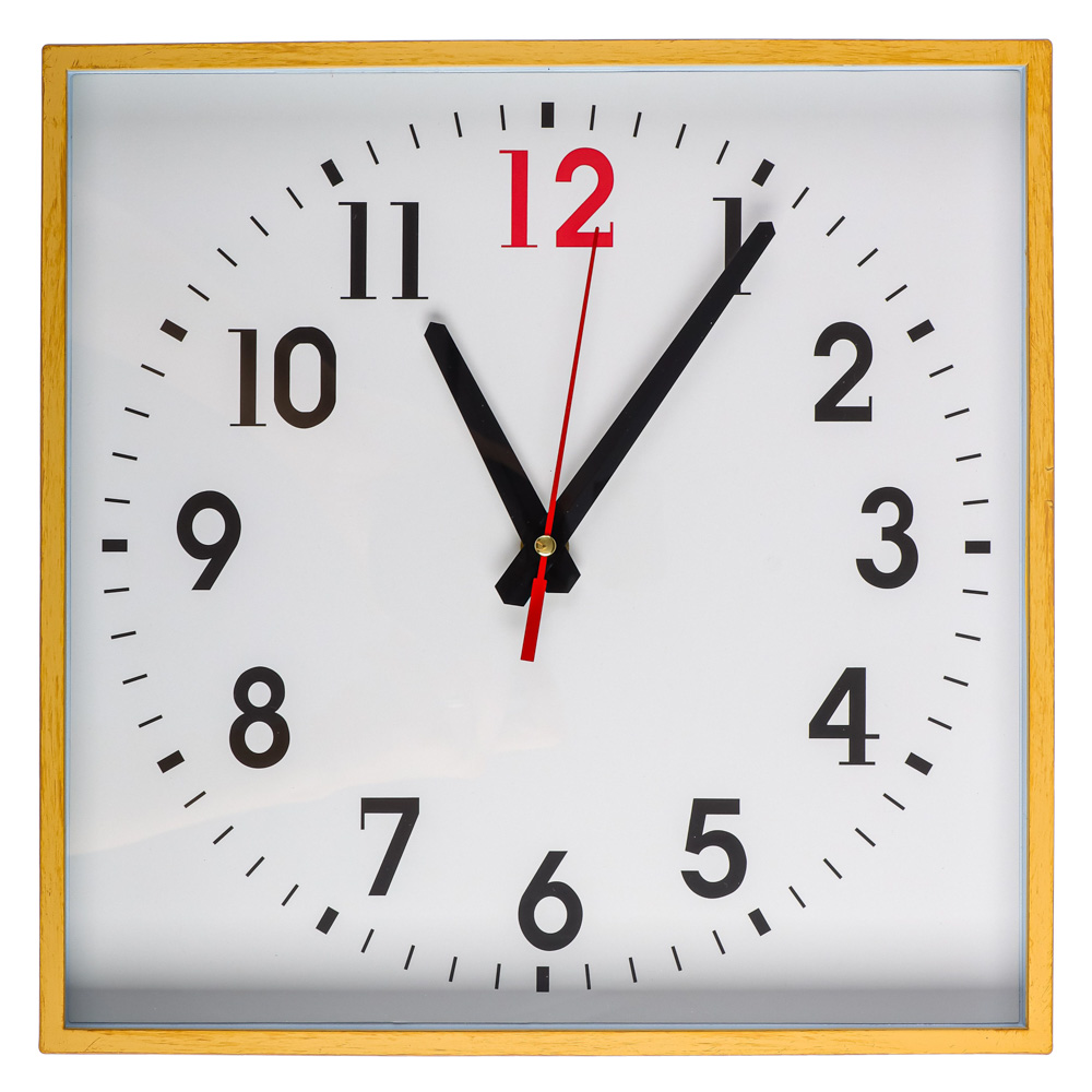 LADECOR CHRONO Часы настенные квадратные, пластик, стекло, 28 см, деревянная отделка, 2 дизайна, арт.№ 581-133