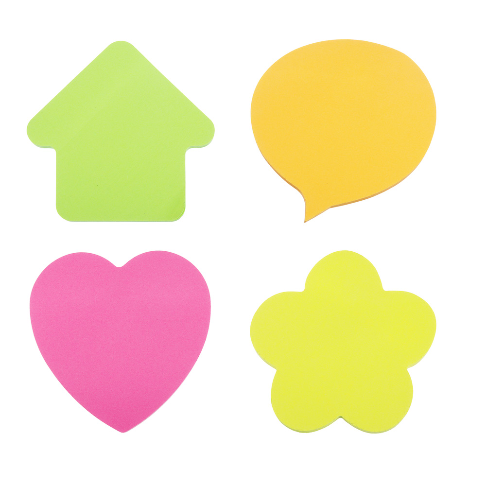 Блок с клеевым краем бумажный ClipStudio 68x68мм, 100 листов, фигурный, 4 формы, 4 неоновых цвета, арт.№ 533-015