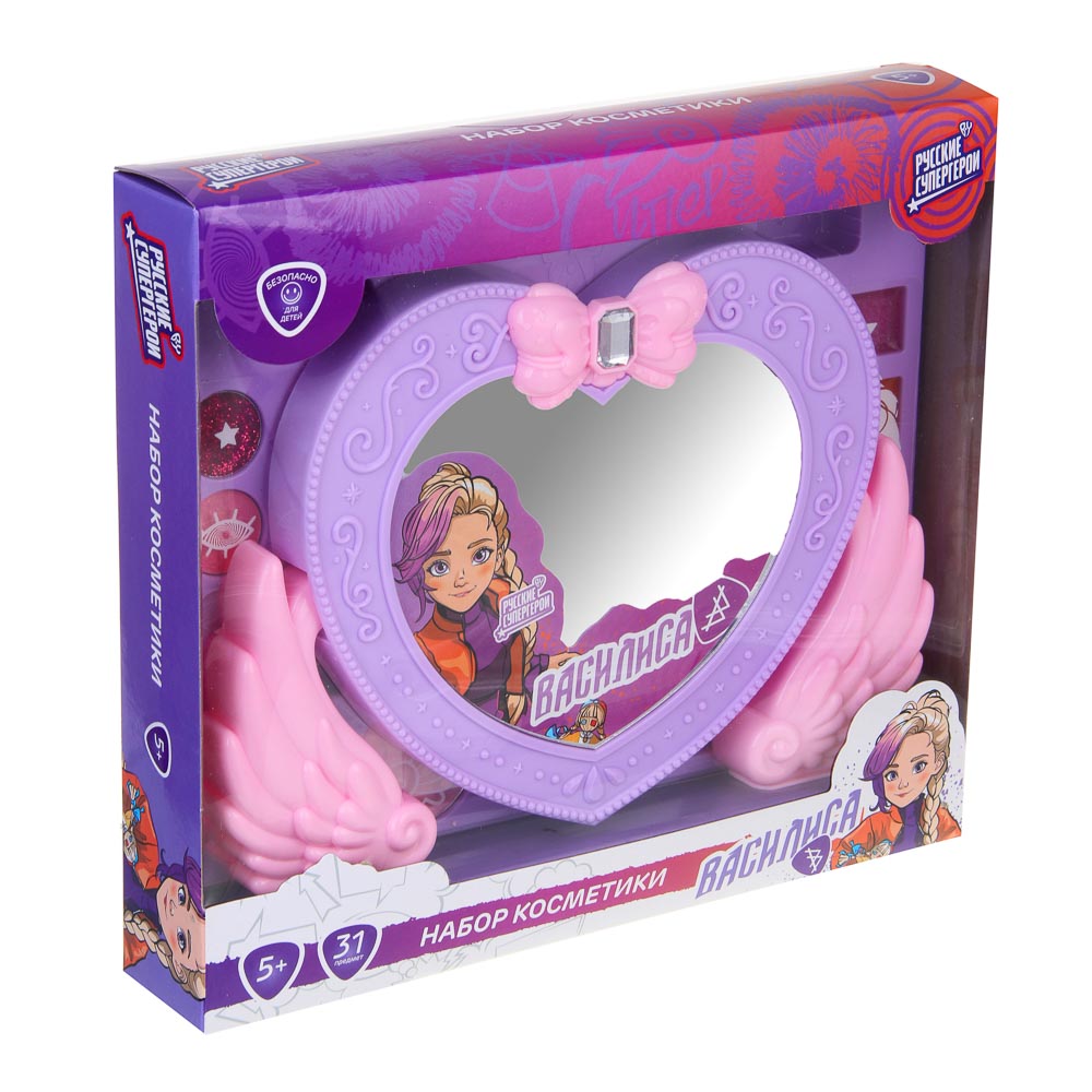 BY Русские Супергерои Набор детской косметики: тени, блески для губ, спонж, аппликатор, зеркало, МП-4, арт.№ 330-563