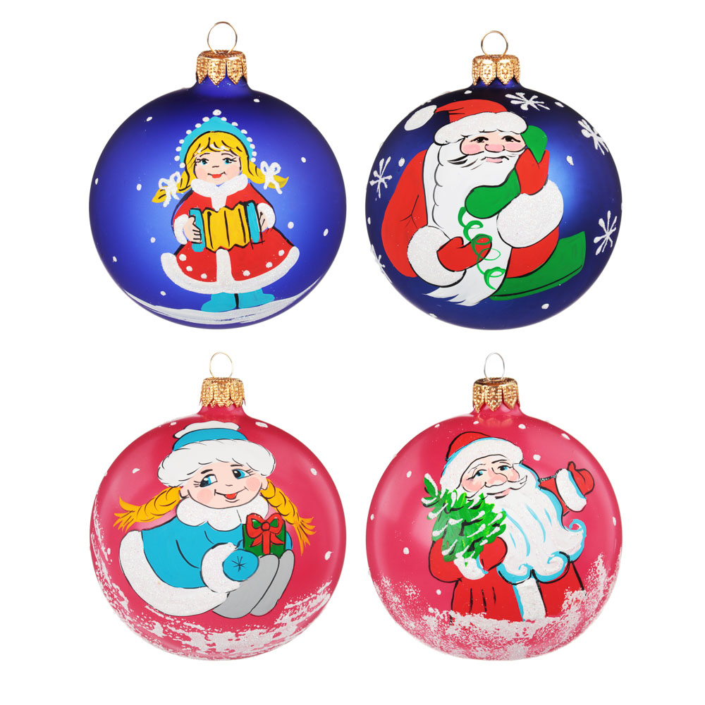 СНОУ БУМ Шар ручной работы "Новый Год", 85мм, стекло, 4 дизайна, арт.№ 368-083