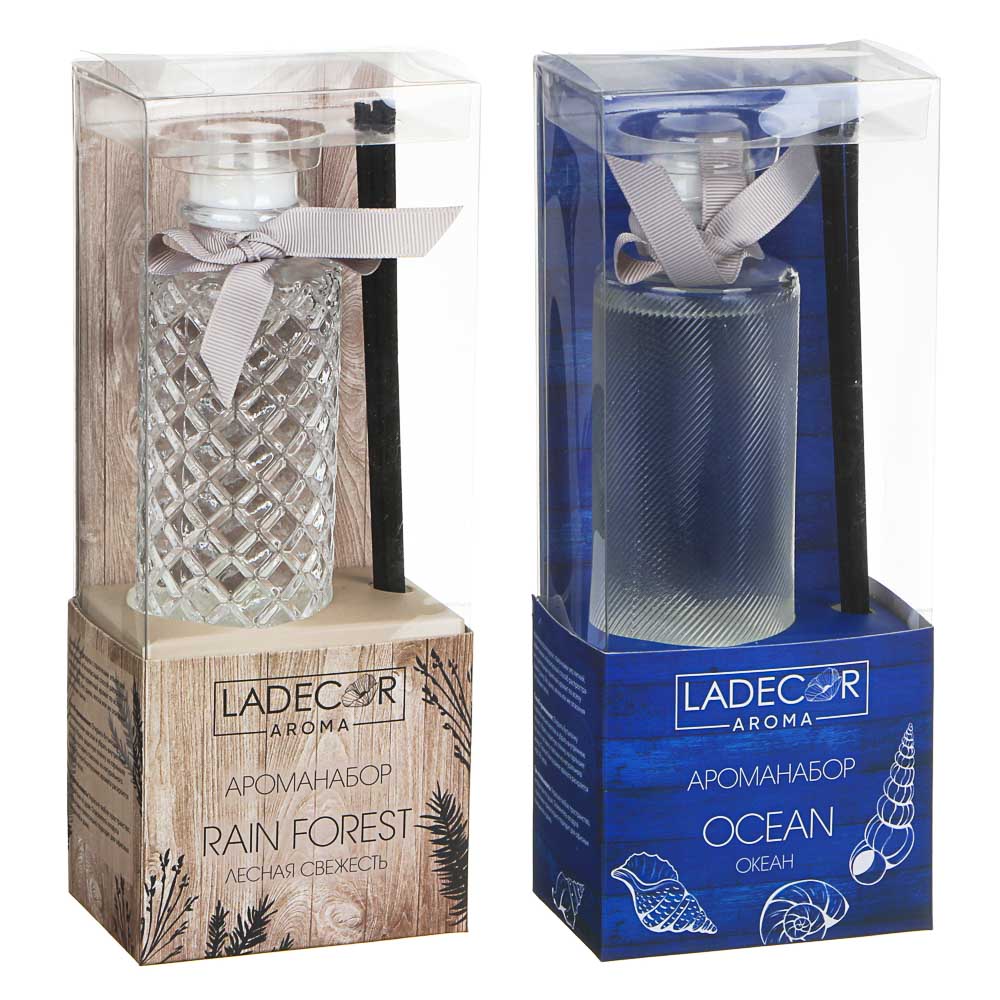 LADECOR Аромадиффузор с палочками,  150мл, с ароматами океана, лесной свежести, арт.№ 412-018